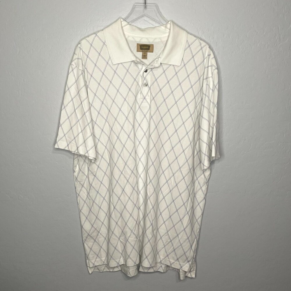 Foundry Blue and White Diamond Design Short Sleeve Polo 2XLT